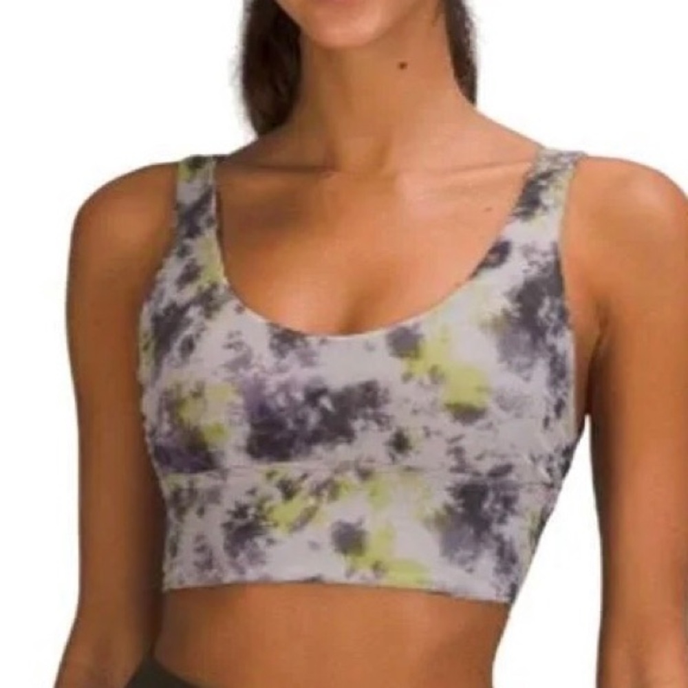 LULULEMON Tie-Dye Scoop Neck Sports Bra in Grey & Lime Size 6